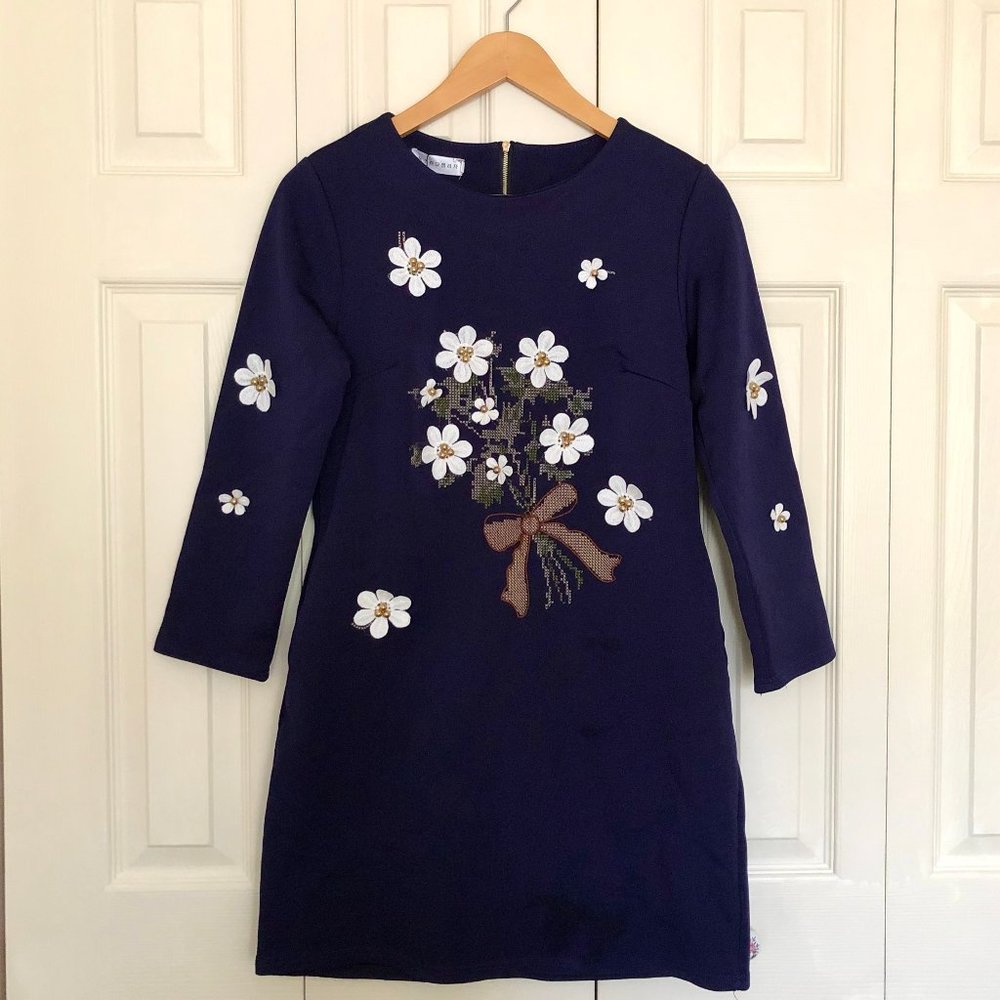 NWT Xiaoyi Navy Flower Dress